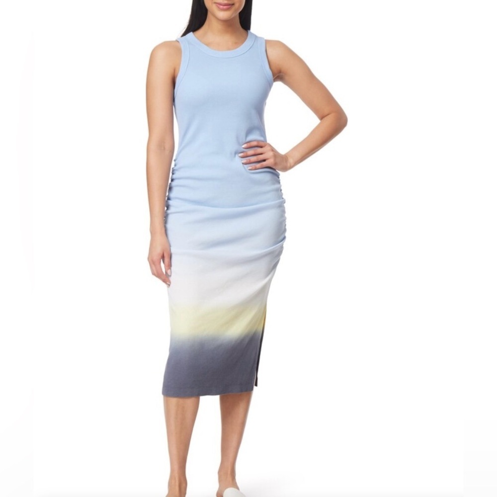 NWT C&C California Frances Ribbed Cotton Blend Bodycon Ruched Midi Dress
